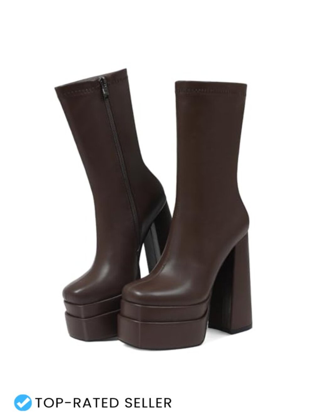 Women's Platform Knee High Boots Chunky Heel Stretch Square Toe Zip